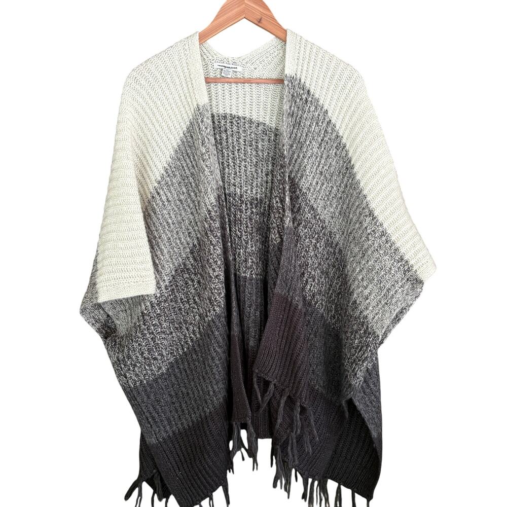 American Eagle Poncho Cardigan Sweater S M L XL Gray White Western Boho Festival